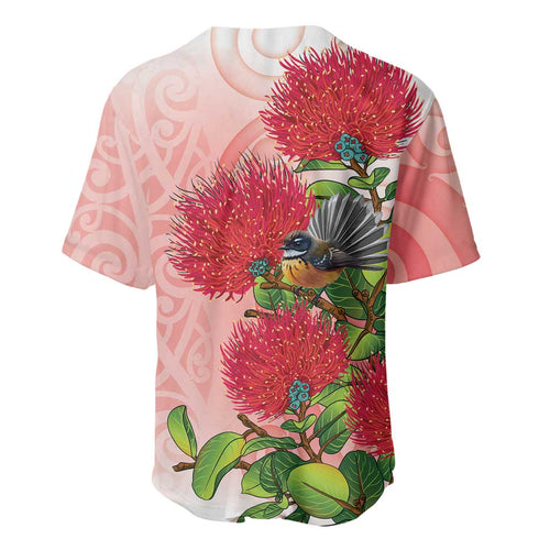 New Zealand Fantail Baseball Jersey Maori Koru With Pohutukawa Flowers - Aussie Hoodie