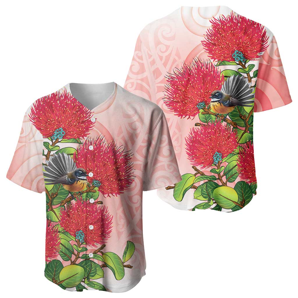 New Zealand Fantail Baseball Jersey Maori Koru With Pohutukawa Flowers - Aussie Hoodie