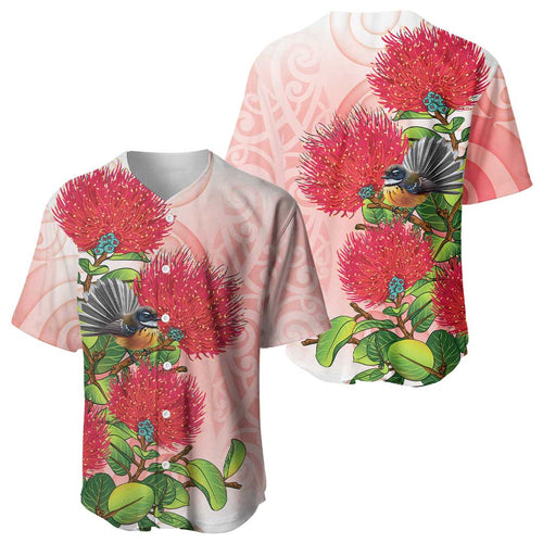 New Zealand Fantail Baseball Jersey Maori Koru With Pohutukawa Flowers - Aussie Hoodie