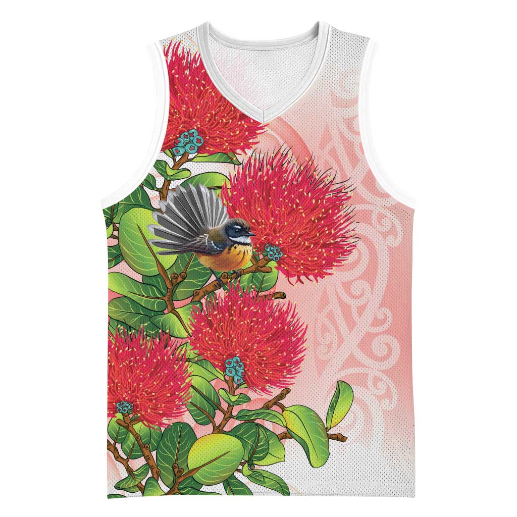 New Zealand Fantail Basketball Jersey Maori Koru With Pohutukawa Flowers - Aussie Hoodie