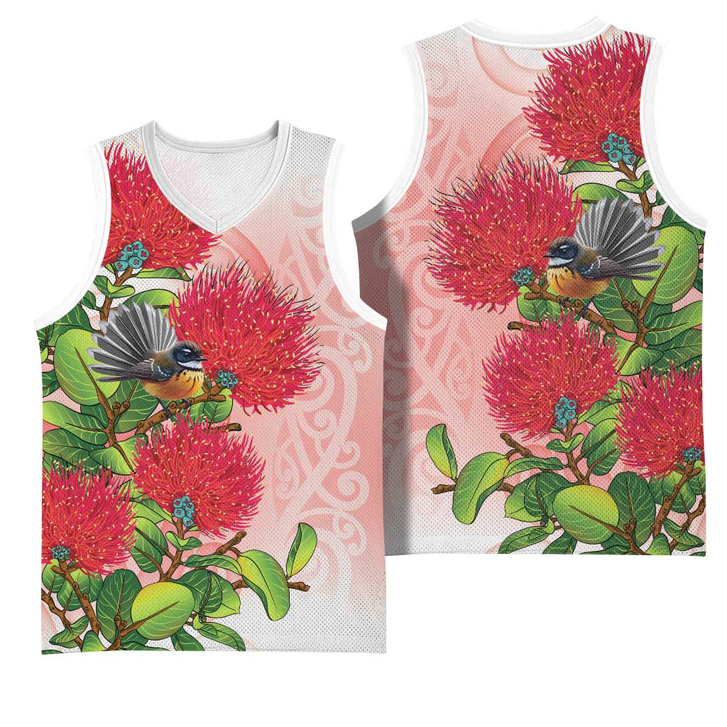 New Zealand Fantail Basketball Jersey Maori Koru With Pohutukawa Flowers - Aussie Hoodie