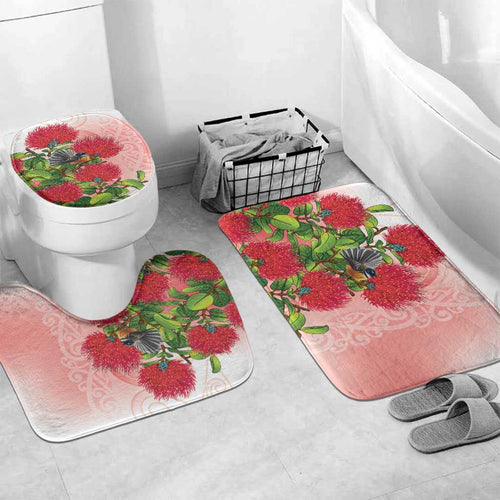 New Zealand Fantail Bathroom Set Maori Koru With Pohutukawa Flowers - Aussie Hoodie