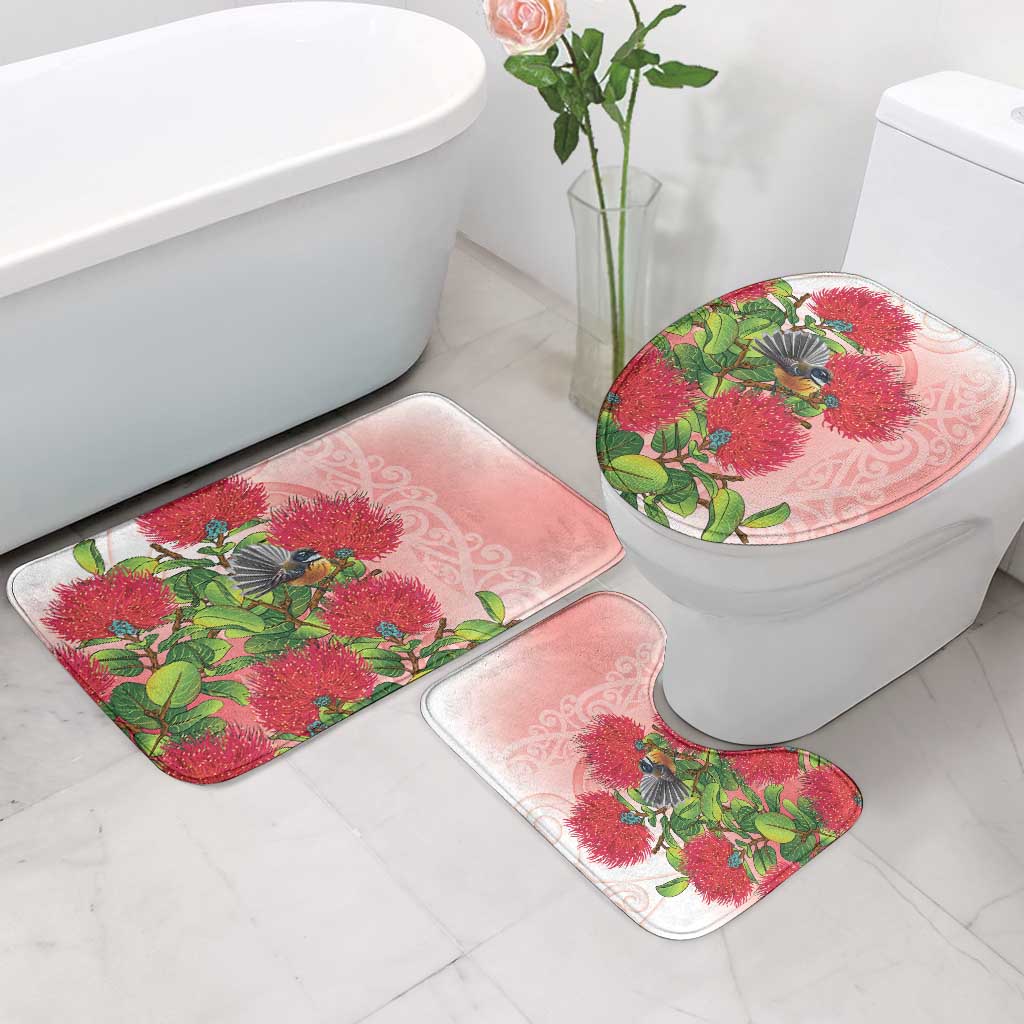 New Zealand Fantail Bathroom Set Maori Koru With Pohutukawa Flowers - Aussie Hoodie
