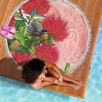 New Zealand Fantail Beach Blanket Maori Koru With Pohutukawa Flowers - Aussie Hoodie