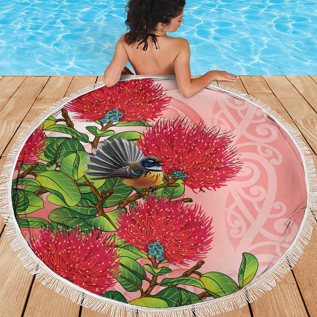 New Zealand Fantail Beach Blanket Maori Koru With Pohutukawa Flowers - Aussie Hoodie