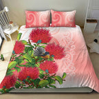 New Zealand Fantail Bedding Set Maori Koru With Pohutukawa Flowers - Aussie Hoodie