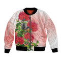 New Zealand Fantail Bomber Jacket Maori Koru With Pohutukawa Flowers - Aussie Hoodie