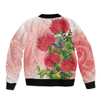 New Zealand Fantail Bomber Jacket Maori Koru With Pohutukawa Flowers - Aussie Hoodie