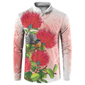 New Zealand Fantail Button Sweatshirt Maori Koru With Pohutukawa Flowers - Aussie Hoodie