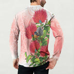 New Zealand Fantail Button Sweatshirt Maori Koru With Pohutukawa Flowers - Aussie Hoodie