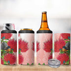 New Zealand Fantail 4 in 1 Can Cooler Tumbler Maori Koru With Pohutukawa Flowers - Aussie Hoodie