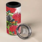 New Zealand Fantail 4 in 1 Can Cooler Tumbler Maori Koru With Pohutukawa Flowers - Aussie Hoodie