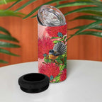 New Zealand Fantail 4 in 1 Can Cooler Tumbler Maori Koru With Pohutukawa Flowers - Aussie Hoodie