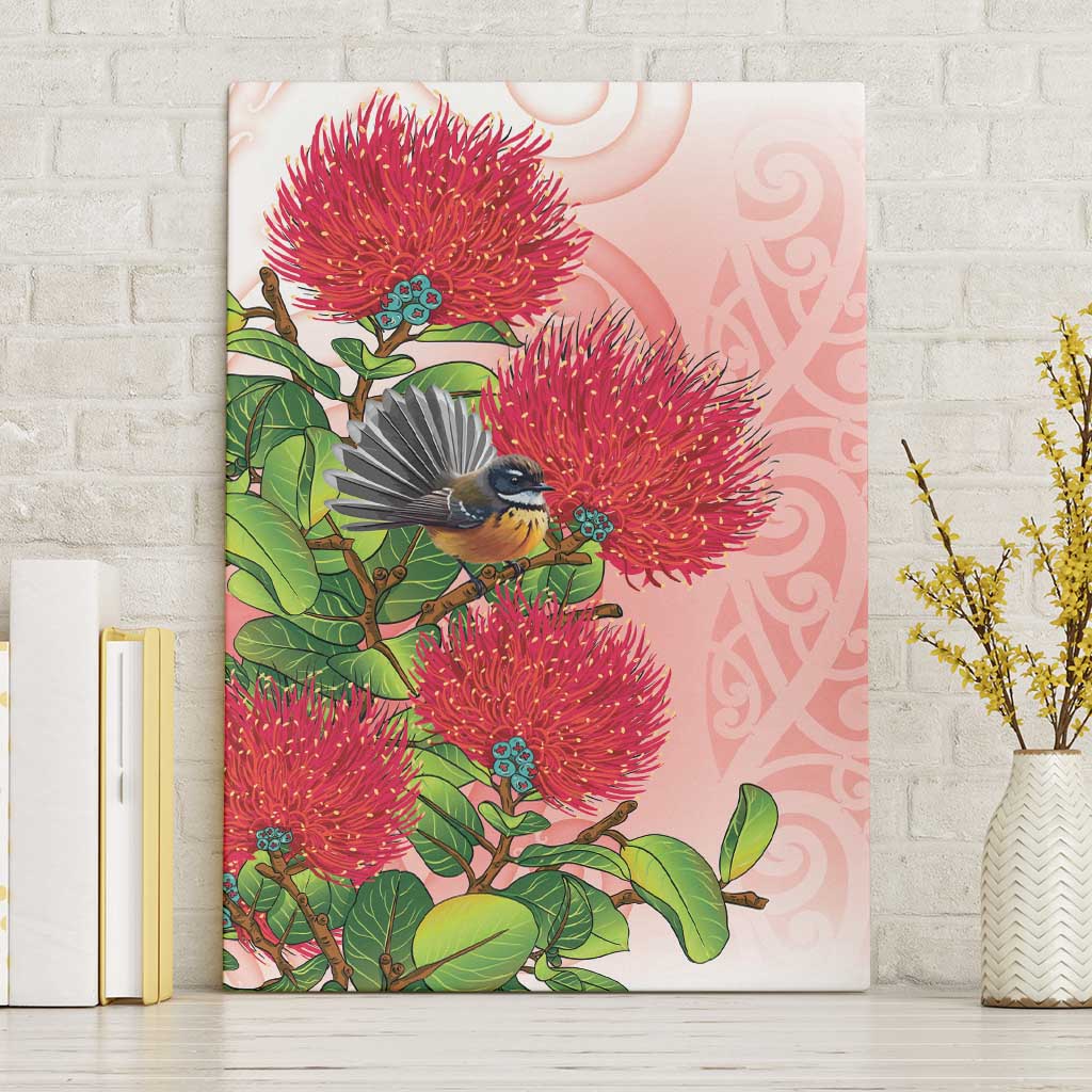 New Zealand Fantail Canvas Wall Art Maori Koru With Pohutukawa Flowers - Aussie Hoodie