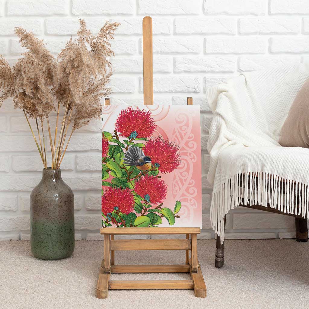 New Zealand Fantail Canvas Wall Art Maori Koru With Pohutukawa Flowers - Aussie Hoodie