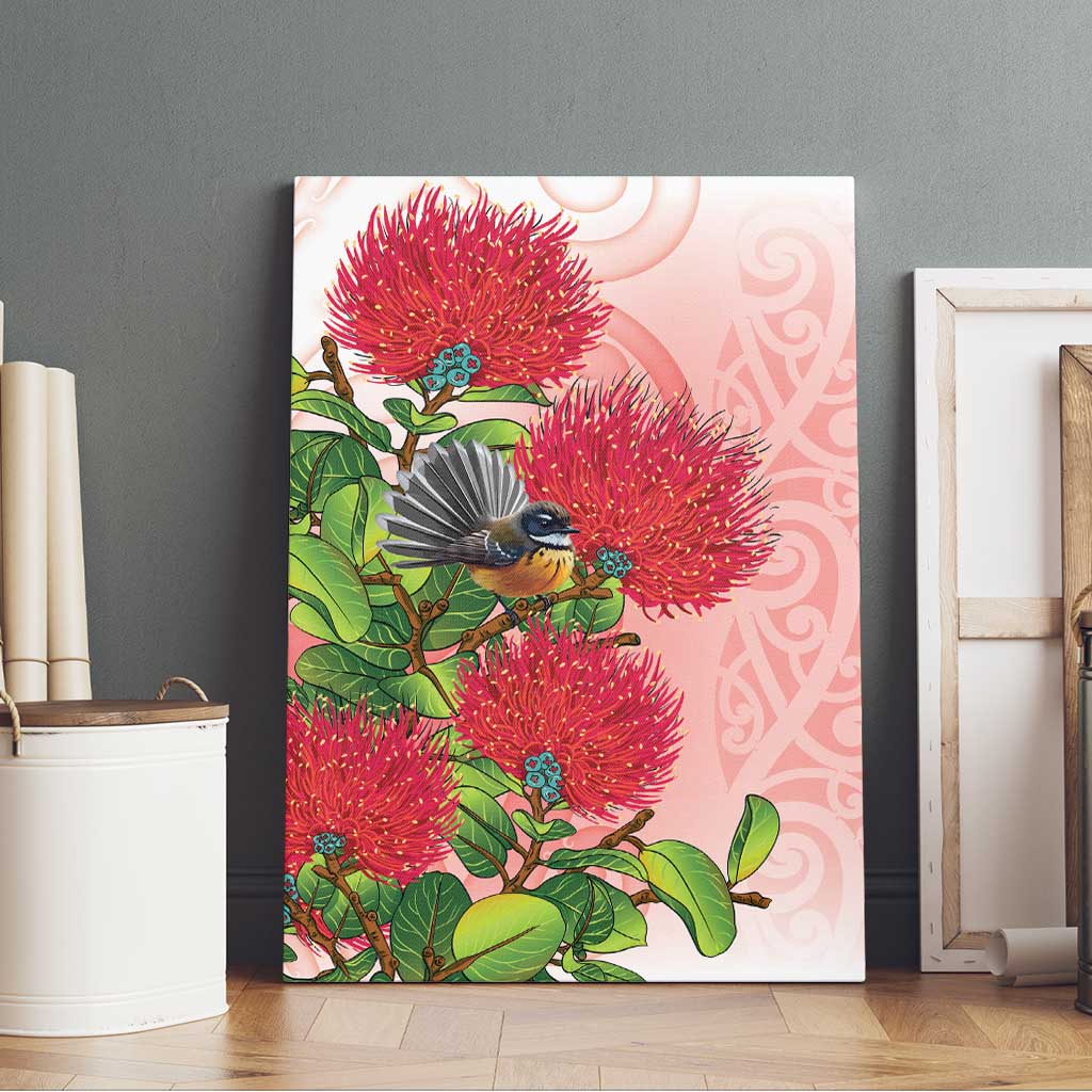 New Zealand Fantail Canvas Wall Art Maori Koru With Pohutukawa Flowers - Aussie Hoodie
