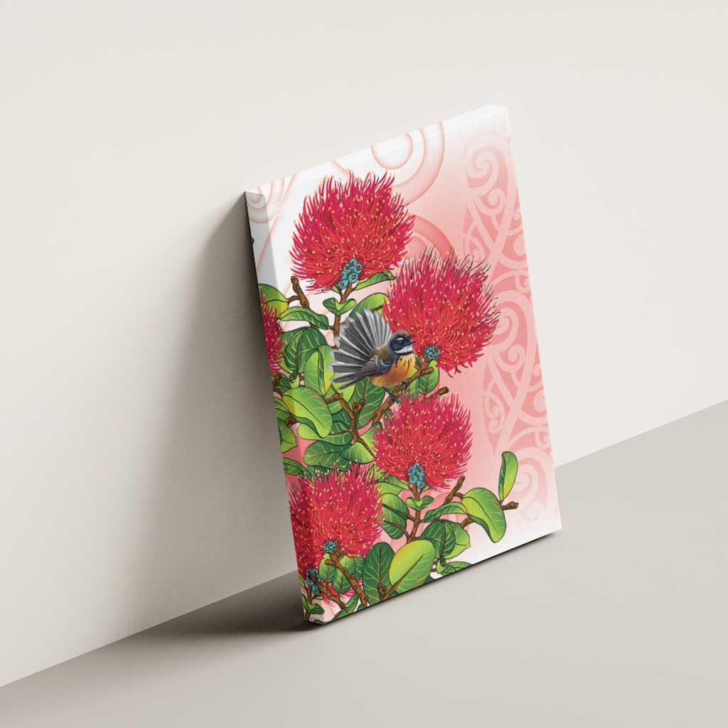 New Zealand Fantail Canvas Wall Art Maori Koru With Pohutukawa Flowers - Aussie Hoodie