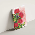 New Zealand Fantail Canvas Wall Art Maori Koru With Pohutukawa Flowers - Aussie Hoodie