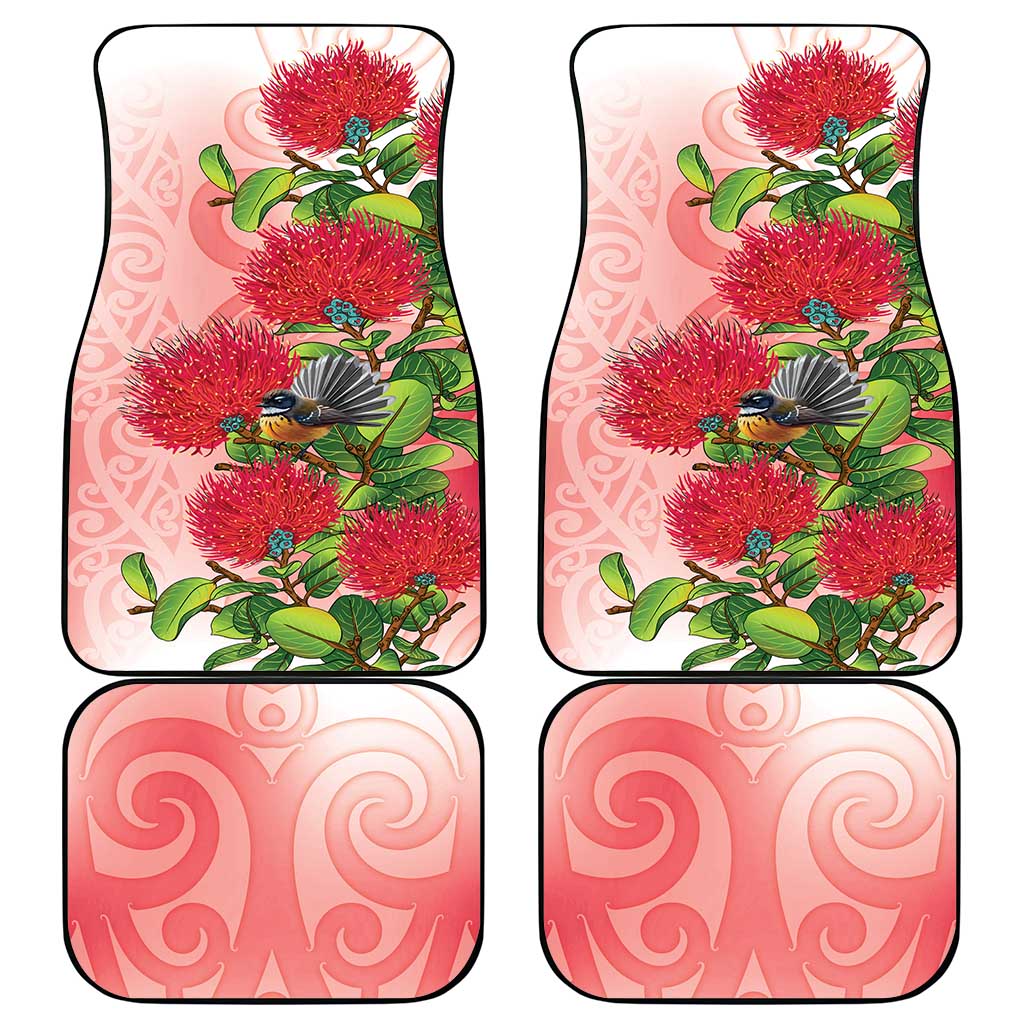 New Zealand Fantail Car Mats Maori Koru With Pohutukawa Flowers - Aussie Hoodie