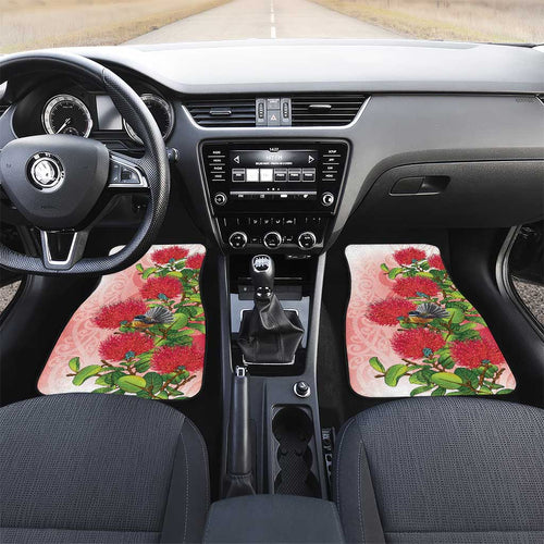 New Zealand Fantail Car Mats Maori Koru With Pohutukawa Flowers - Aussie Hoodie