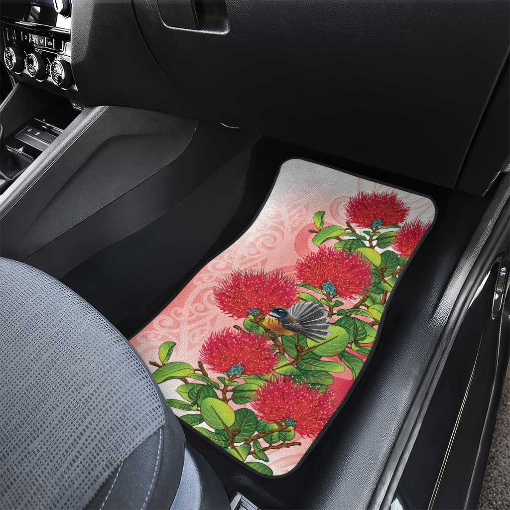 New Zealand Fantail Car Mats Maori Koru With Pohutukawa Flowers - Aussie Hoodie