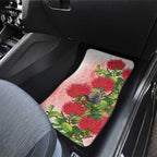 New Zealand Fantail Car Mats Maori Koru With Pohutukawa Flowers - Aussie Hoodie