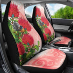 New Zealand Fantail Car Seat Cover Maori Koru With Pohutukawa Flowers - Aussie Hoodie