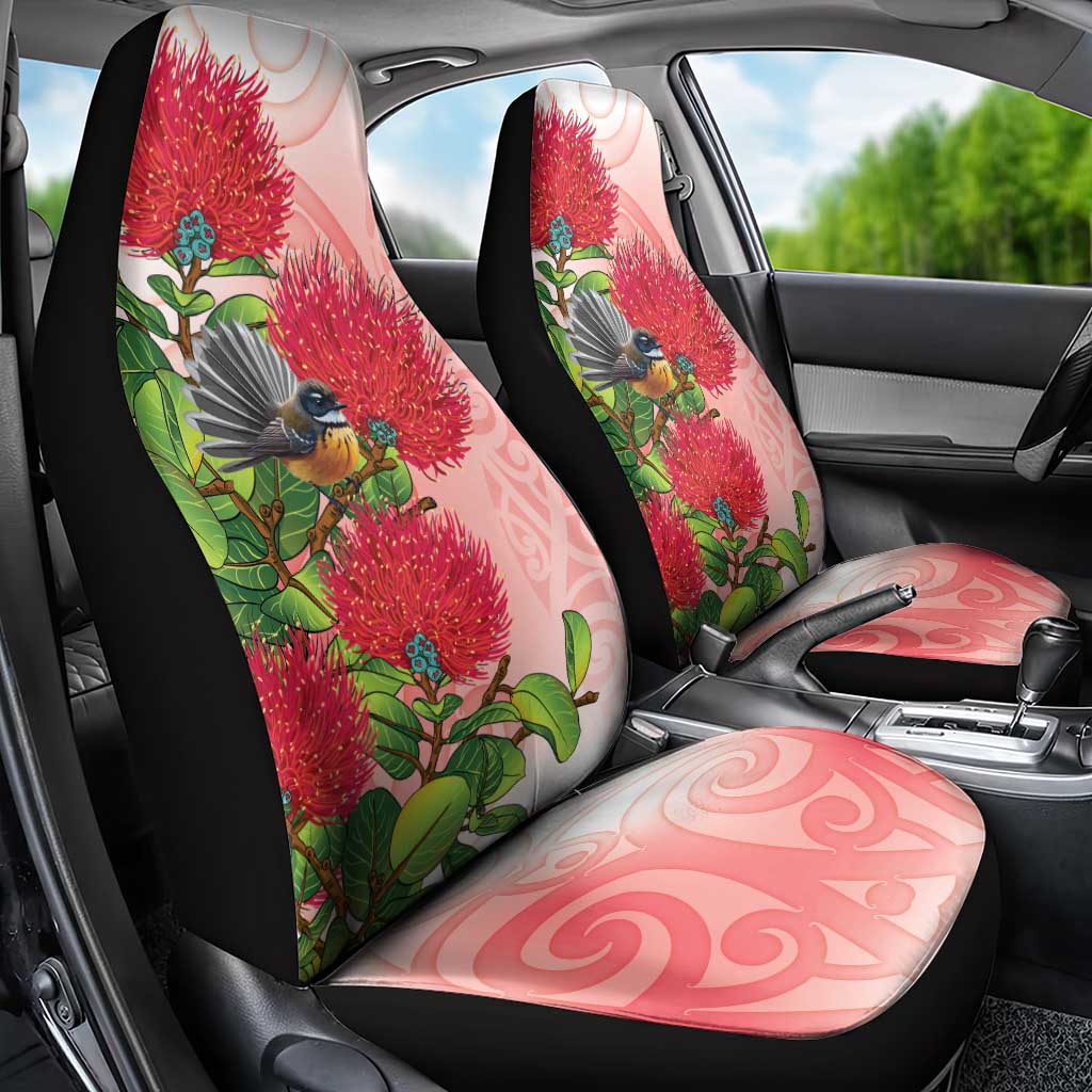 New Zealand Fantail Car Seat Cover Maori Koru With Pohutukawa Flowers - Aussie Hoodie