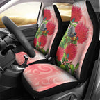 New Zealand Fantail Car Seat Cover Maori Koru With Pohutukawa Flowers - Aussie Hoodie