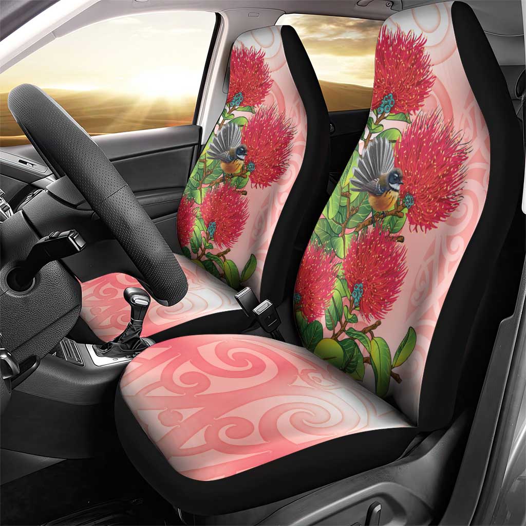 New Zealand Fantail Car Seat Cover Maori Koru With Pohutukawa Flowers - Aussie Hoodie