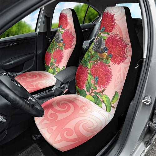New Zealand Fantail Car Seat Cover Maori Koru With Pohutukawa Flowers - Aussie Hoodie