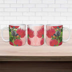 New Zealand Fantail Ceramic Mug Maori Koru With Pohutukawa Flowers - Aussie Hoodie
