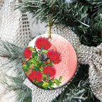 New Zealand Fantail Ceramic Ornament Maori Koru With Pohutukawa Flowers