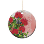 New Zealand Fantail Ceramic Ornament Maori Koru With Pohutukawa Flowers