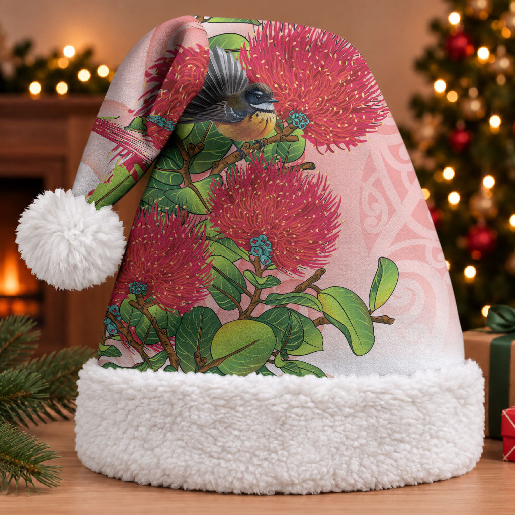 New Zealand Fantail Christmas Santa Hat Maori Koru With Pohutukawa Flowers