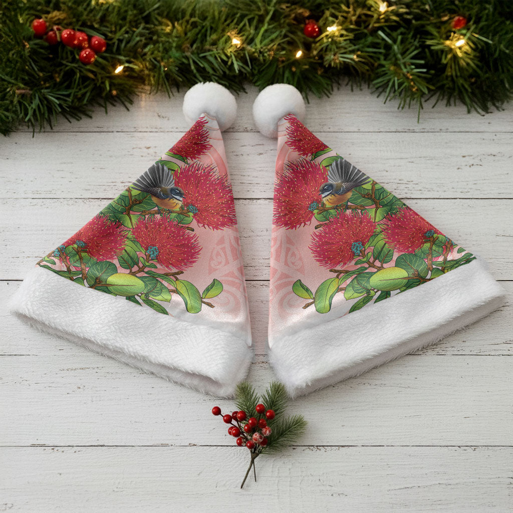 New Zealand Fantail Christmas Santa Hat Maori Koru With Pohutukawa Flowers
