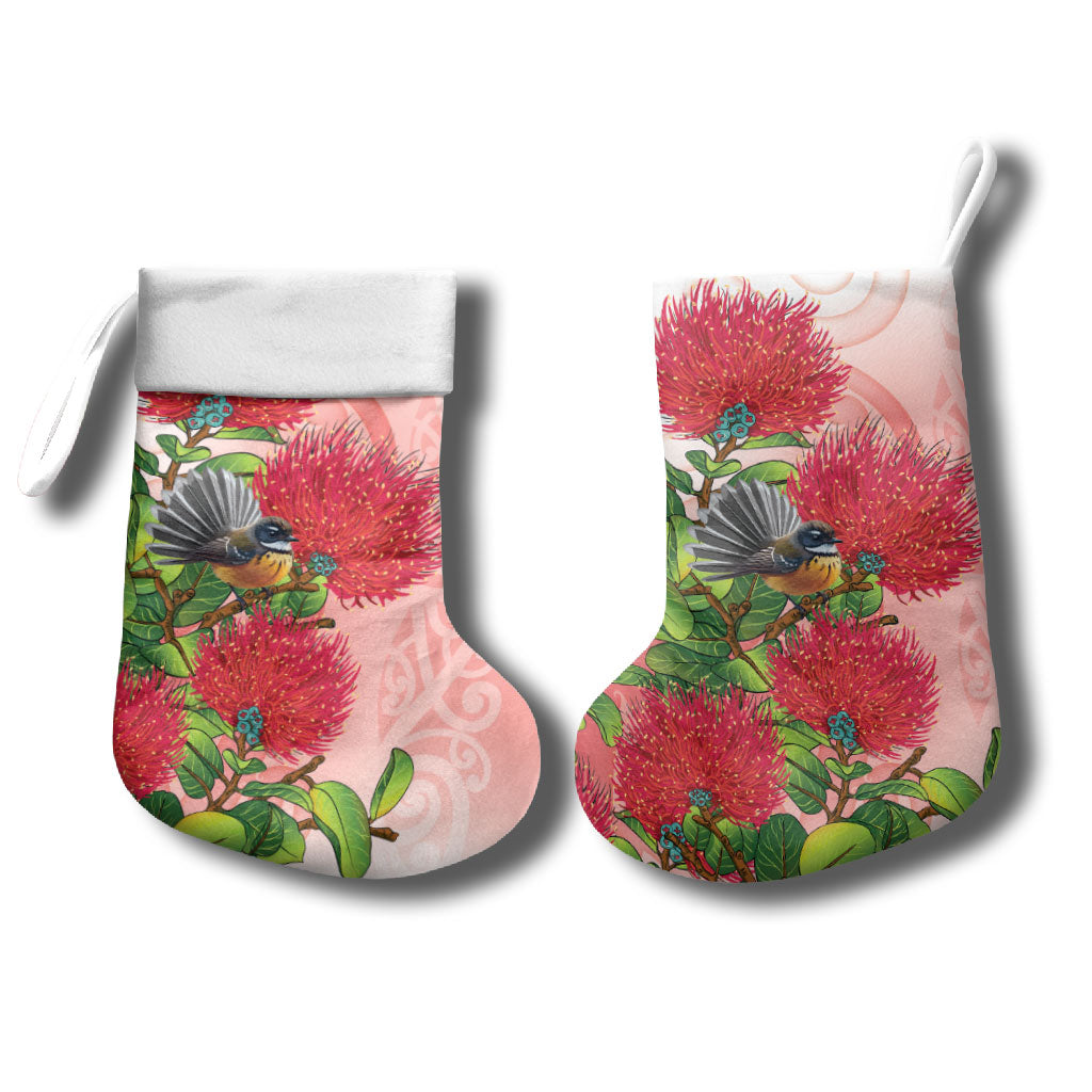 New Zealand Fantail Christmas Stocking Maori Koru With Pohutukawa Flowers