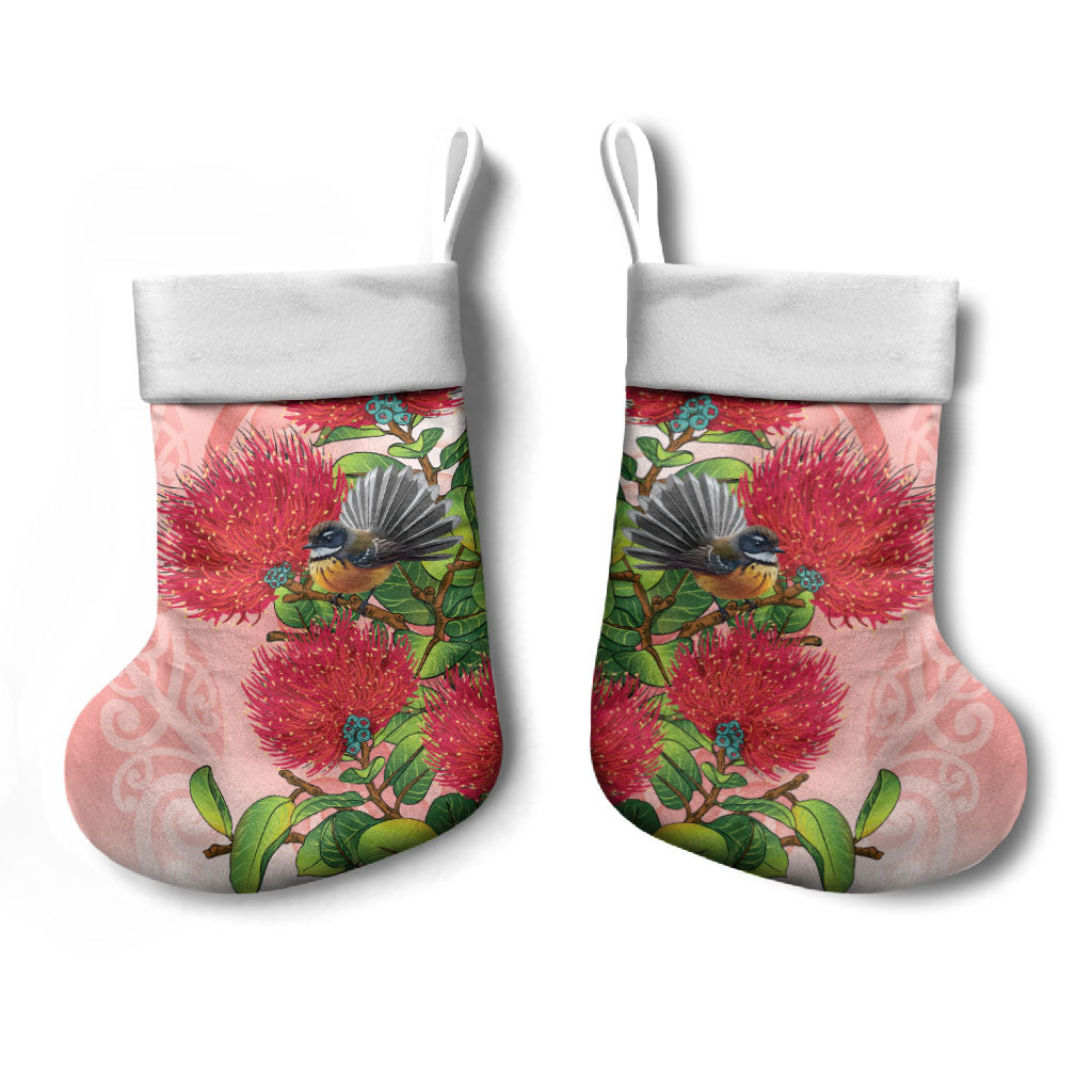 New Zealand Fantail Christmas Stocking Maori Koru With Pohutukawa Flowers