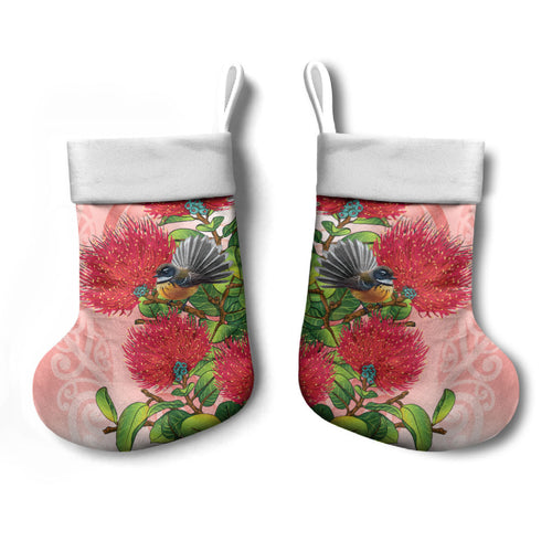 New Zealand Fantail Christmas Stocking Maori Koru With Pohutukawa Flowers