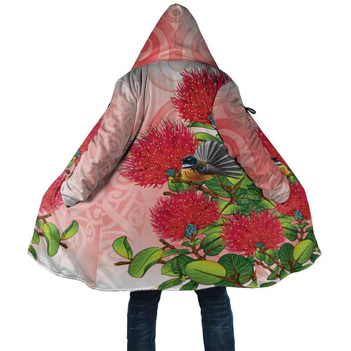 New Zealand Fantail Cloak Maori Koru With Pohutukawa Flowers - Aussie Hoodie