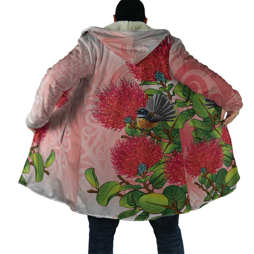 New Zealand Fantail Cloak Maori Koru With Pohutukawa Flowers - Aussie Hoodie