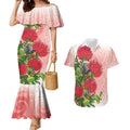 New Zealand Fantail Couples Matching Mermaid Dress and Hawaiian Shirt Maori Koru With Pohutukawa Flowers - Aussie Hoodie