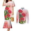 New Zealand Fantail Couples Matching Mermaid Dress and Long Sleeve Button Shirt Maori Koru With Pohutukawa Flowers - Aussie Hoodie