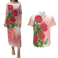 New Zealand Fantail Couples Matching Puletasi and Hawaiian Shirt Maori Koru With Pohutukawa Flowers - Aussie Hoodie