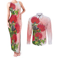 New Zealand Fantail Couples Matching Tank Maxi Dress and Long Sleeve Button Shirt Maori Koru With Pohutukawa Flowers - Aussie Hoodie