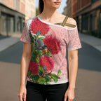 New Zealand Fantail Cross Shoulder Shirt Maori Koru With Pohutukawa Flowers - Aussie Hoodie