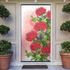 New Zealand Fantail Door Cover Maori Koru With Pohutukawa Flowers - Aussie Hoodie