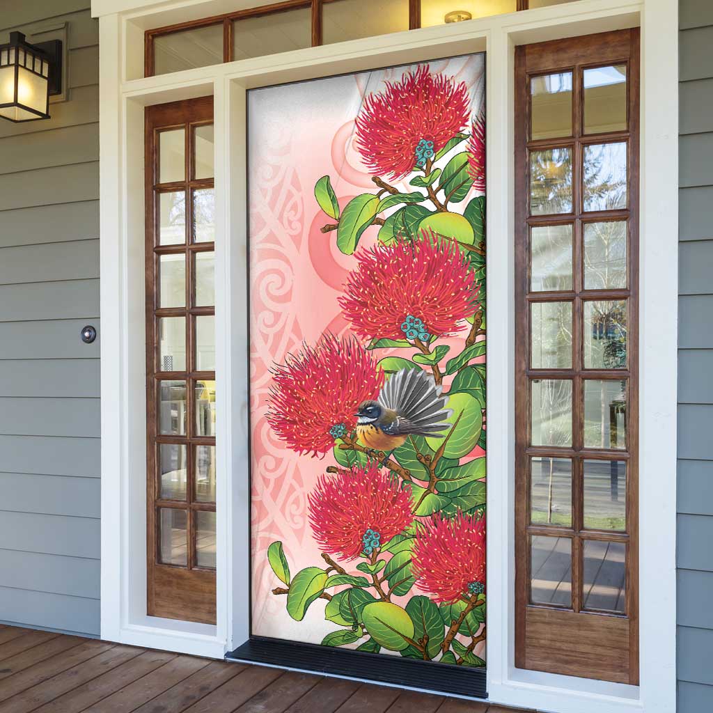 New Zealand Fantail Door Cover Maori Koru With Pohutukawa Flowers - Aussie Hoodie