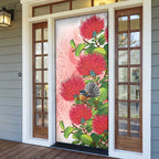 New Zealand Fantail Door Cover Maori Koru With Pohutukawa Flowers - Aussie Hoodie