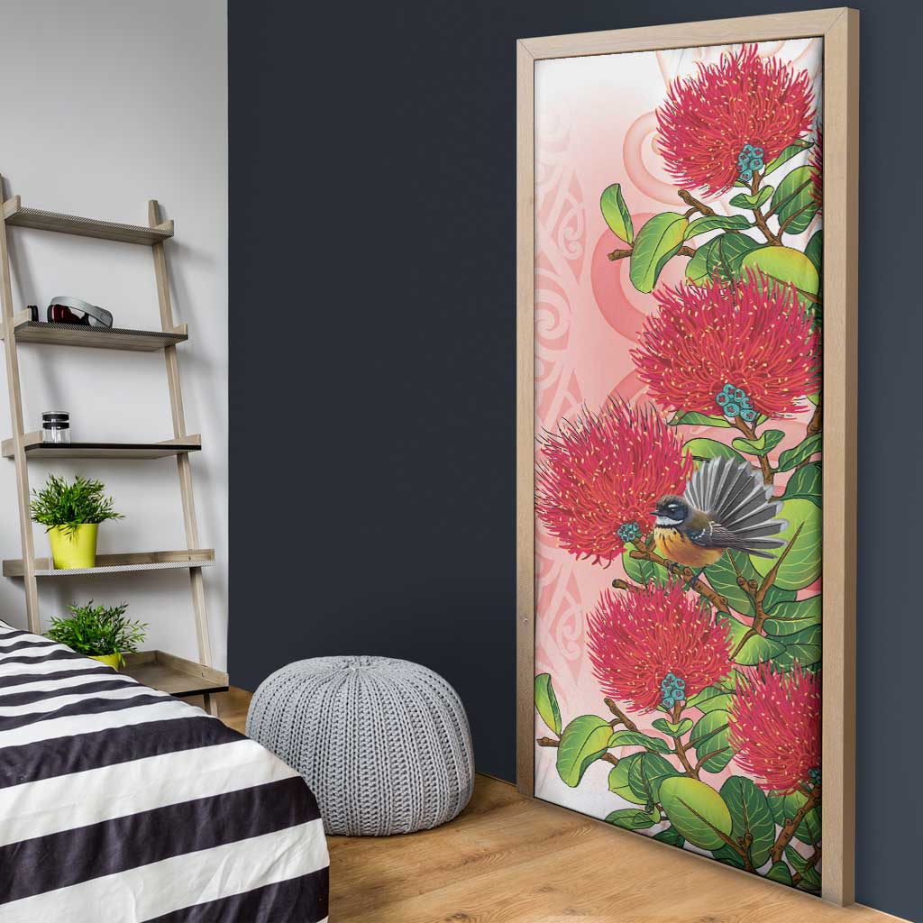 New Zealand Fantail Door Cover Maori Koru With Pohutukawa Flowers - Aussie Hoodie